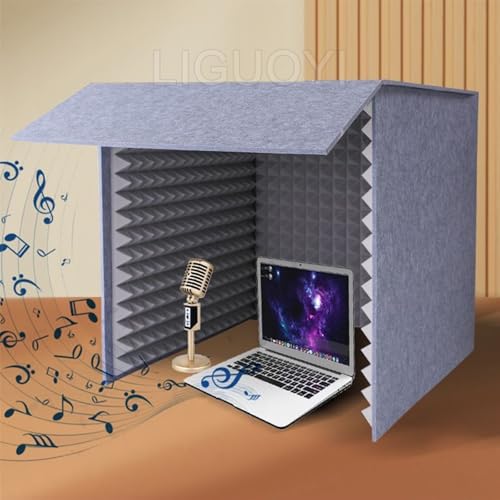 LIGUOYI Cabina Portátil para Aislamiento Acústico de Estudio, Paneles de Espuma Acústica 80×80×80cm, Protector Plegable para Micrófono para Grabación Musical Oficina Estudio en Casa (Gris) miniatura 3