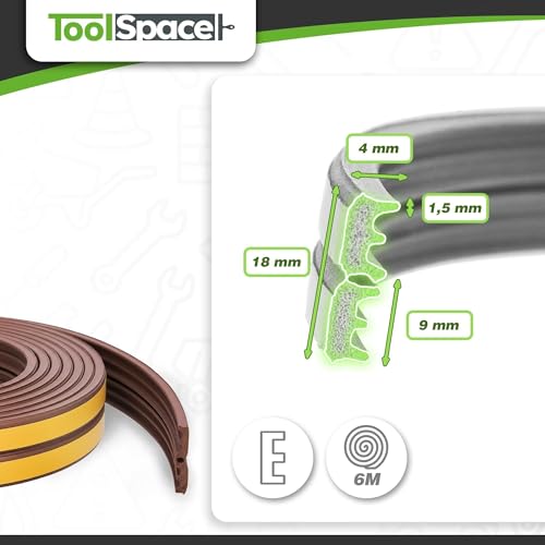 ToolSpace | Taśma uszczelniająca | do Okien i Drzwi | Uszczelka gumowa 6m E brąz | Ochrona przed zimnem, hałasem i kurzem | Do domu, garażu i warsztatu