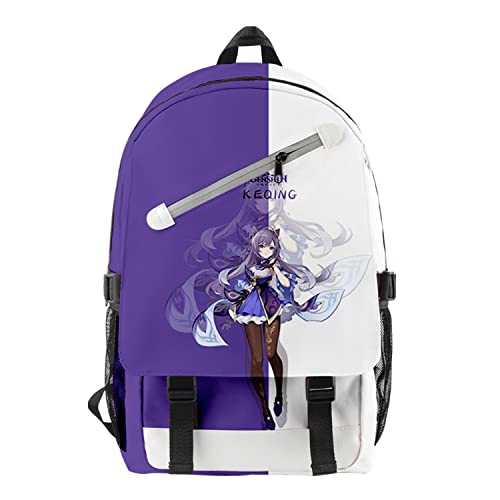 WXXTGI Mochila,Genshin Impact Keqing Bolsa Bookbag Anime Escolar Cartoon Estudiantes Game Figura Cosplay Animado NiñAs