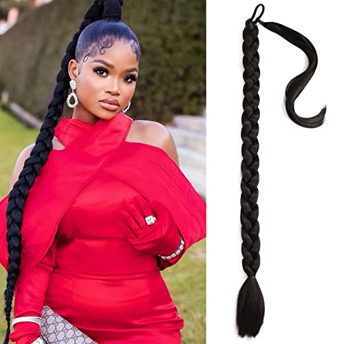 Charsun 32 inch Long Braided Ponytail Extensions for Women, Straight Wrap Around Hair Extensions With Hair Tie, Natural Soft DIY Synthetic Ponytail Hair Extensions Daily Wear (#2 Black Brown)