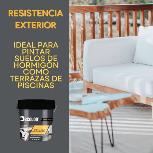 Miniatura 4 de Pintura De Resina Epoxi Monocomponente Al Agua. Protege Y Decora Suelos De Hormigón, Garajes, Terrazas, Pistas Deportivas. Exterior Interior. 4 Litros Gris Pizarra Ral 7015
