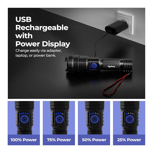 Image of Lifelong Rechargeable High Power Torch Light | 5000 Lumens, XHP90 Emergency Flash Light for Night| 5000 mAh | IP55 Dust & Waterproof |Adjustable Focus Zoom & Wide Beam for Camping, Trekking & Outdoor