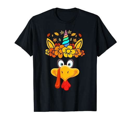 Funny Turkey Unicorn Face Girls Cute Thanksgiving Camiseta