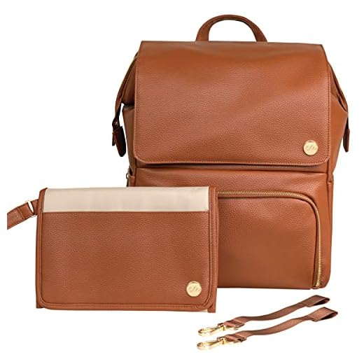 CleverMade Diaper Bag Backpack with Changing Pad & Stroller Straps - Stylish Unisex Maternity Back Pack Bags for Newborn Boy or Girl Clothes, Baby Wipes, and Baby Essentials, Brown (LDBP-CHPD-SS-CGN)