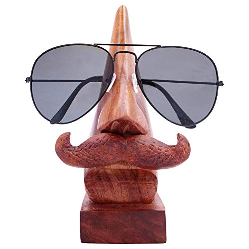 Kismis Handmade Wooden Nose Shaped Spectacle Specs Eyeglass Holder Stand with Moustache