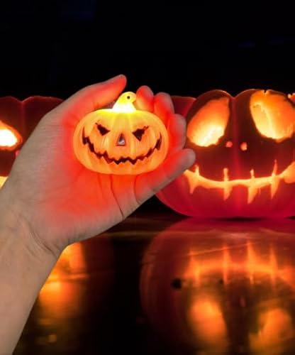 Kit 3 Abóboras Decorativas com Luz LED de 6x5cm para Decoração de Halloween em Ambientes Internos e