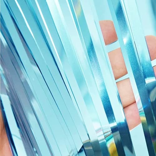 Image of 3 ft X 6 ft Metallic Light Blue Foil Curtain for Birthday Decorations /Anniversary (3 pc Light Blue Metallic Foil Fringe Curtain)