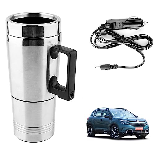 Image of Oshotto 12V Stainless Steel Car Heating Kettle /Mug, Travel Friendly electric Tea /Coffee maker Compatible with Citroen C5 Aircross (300ml) - Silver