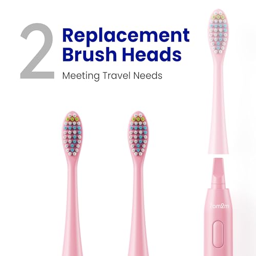 Image of 7AM2M Sonic Travel Electric Toothbrush for Adults&Kids, Travel Case&2 Brush Heads, 1 Charge for 90 Days, Type-C Rechargeable Sonic Toothbrush, Compact Design for Daily /Travel Use-Pink