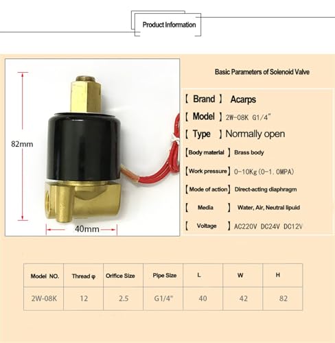 Électrovanne normalement ouverte en laiton DN08 durable pour circuit d'eau 24VAC