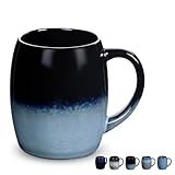 Kaffeetasse Groß,Tasse 500ml,Cappuccino Tassen Steingut,Keramik Becher,Kaffeetasse aus Porzellan,Blau Glatte Glasur Becher für Büro und Zuhause,Mikrowellen Spülmaschinenfest (Dunkelblau)