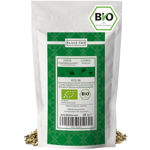 Bio Schafgarbentee lose - 100 Gramm I Premium Schafgarbe getrocknet und geschnittenI Yarrow Tea by KLUIZ TEA