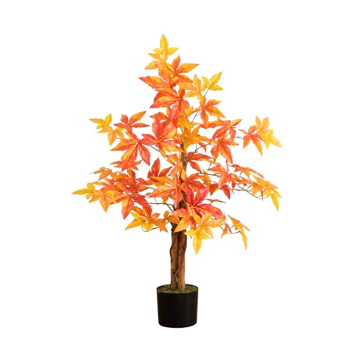 Nearly Natural 3-FT Deluxe Autumn Artificial Maple Tree, Faux Fall D&eacute;cor for Home, Decorations for...