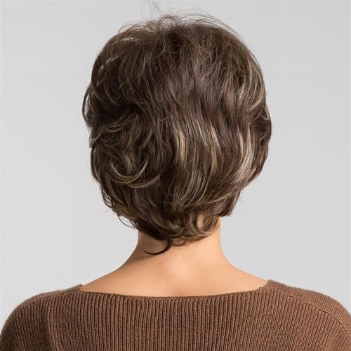 Perruque synthétique courte Bob Pixie avec frange et reflets blonds pour femmes - 3