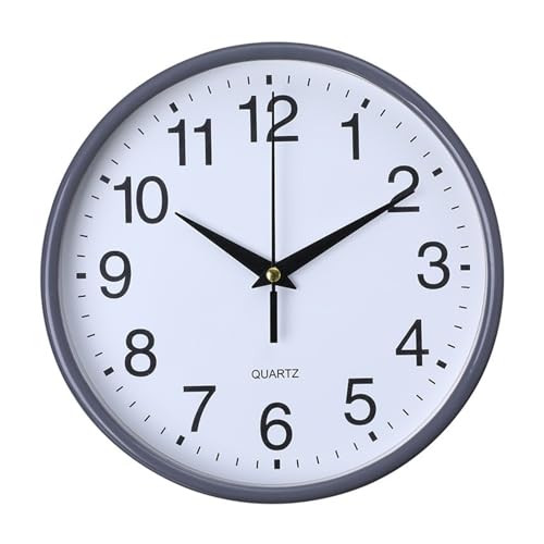 ulafbwur Reloj de pared moderno redondo, estilo simple, de alta precisión, funciona con pilas, fácil de leer, sin tictac, reloj de cuarzo para decoración de pared, reloj de pared moderno, gris