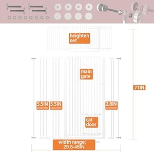   71-Extra-Tall-Cat-Gate-295-46-Wide-Cat-gate-for-Doorway-Safety-Pet-Gate-with-Cat-Doors-NO-Drilling-Pressure-Mount-Kit-for-Cats-and-Dogs-Indoor-Doorways-liveing-Room-Bedroom-White