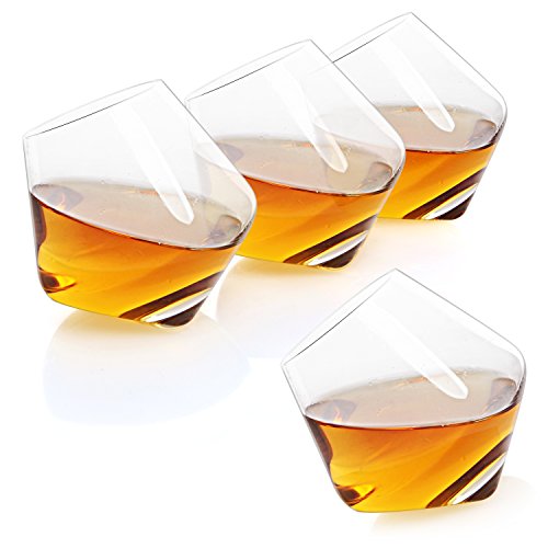 Rocking & Spinning Whiskey Snifter Crystal Glasses/Restaurant Bar Ware, Set of 4 in Gift Box