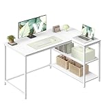 VASAGLE L Shaped Corner Desk, Computer Gaming Desk with Storage, Reversible Height-Adjustable Shelves, for Home Office, 110 x 80 cm, Maple White LWD135WF01