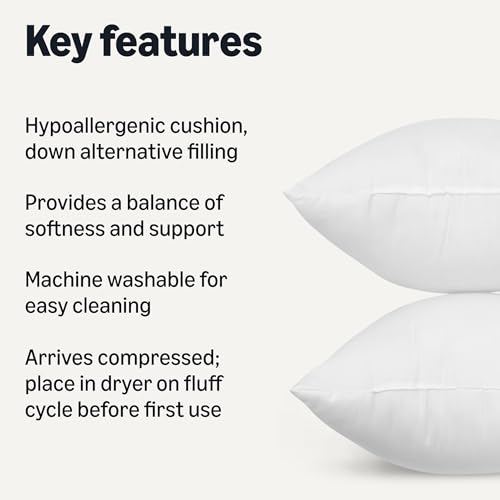 Image of Amazon Basics Square Hypoallergenic Pillow Insert, Down Alternative Fiberfill, Sofa Bed Couch Decorative Stuffer, 20 inch, 4-Pack