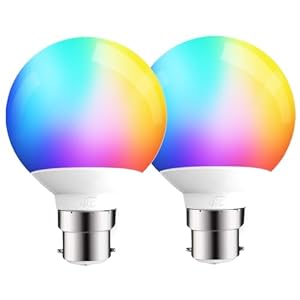 iLC LED Globe Alexa Light Bulbs B22, Work with Alexa (Echo Devices Required), 6W G80 Smart Light Bulb Colour Changing Light Bulb Warm White 2700K +RGB, Bayonet (2 Pack)