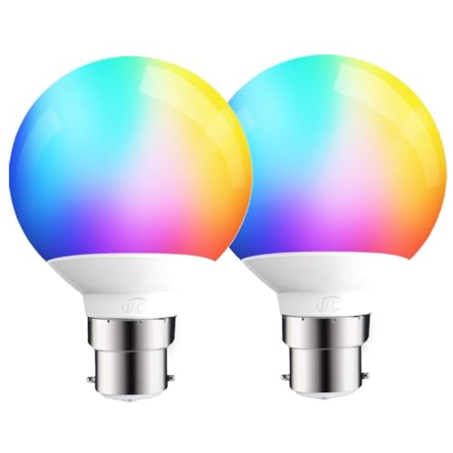 iLC LED Globe Alexa Light Bulbs B22, Work with Alexa (Echo Devices Required), 6W G80 Smart Light Bulb Colour Changing Light Bulb Warm White 2700K +RGB, Bayonet (2 Pack)