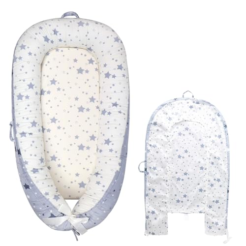 Image of Infant Baby Lounger Replaceable Cover co-Sleeping Newborn Baby Nest Backup Cover Breathable Machine Washable (Blue Star)