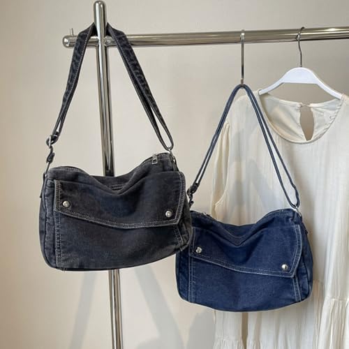 Japanese Washed Jeans Crossbody Purse Large Capacity Shoulder Bag Casual Satchel for Men and Women4