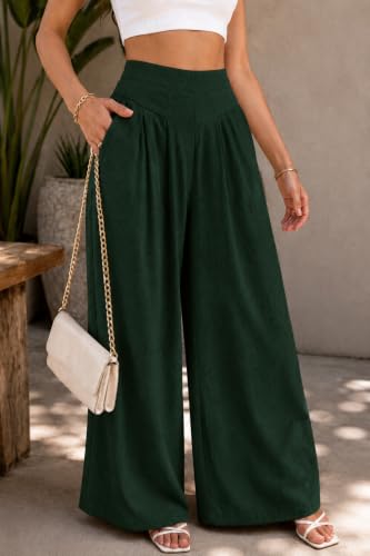 Image of Jawdrobe Women's Pure Cotton Flare Palazzo Pant | Wide Leg Trouser | Casual Office Wear | Relaxed Fit- Semi-Elastic High Waist