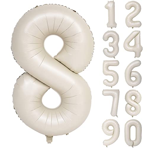 Image of 40 In Large Big Number Balloons 8 Creamy White Helium Foil Mylar Balloon