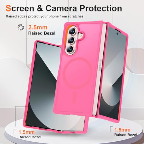 Image of ORETECH Magnetic for Samsung Galaxy Z Fold 7 Case, Translucent Back Non-Slip Hard PC Shockproof Bumper Protective Phone Case Cover for Samsung Z Fold 7 - Hot Pink