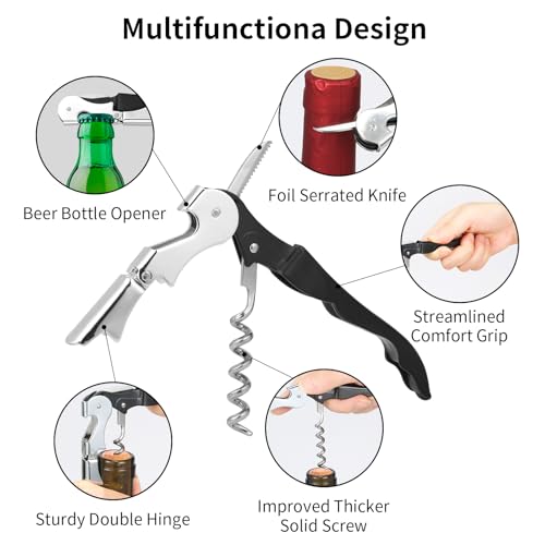 2 PCS Waiter Corkscrew Wine Opener,Upgraded Heavy Duty Wine Keys,Stainless Steel Double Hinged Wine Key for Serves,Bartenders(Black) - Image 4