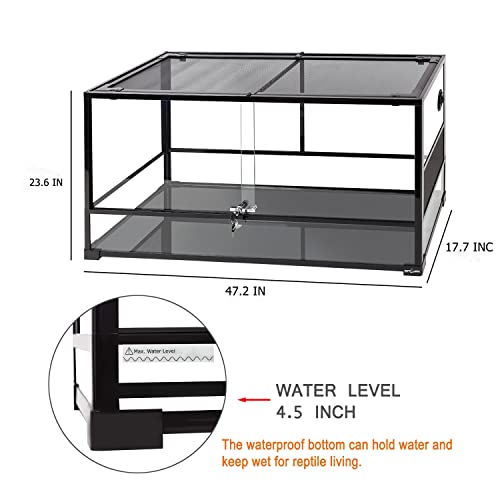 REPTI ZOO 85 Gallon Large Reptile Tank, Wide & Tall Tempered Glass Large Reptile Terrarium 47.2" x 17.7"x 23.6" for Tortoise Snake, Top Screen Ventilation & Anti Escape Lid - Image 6