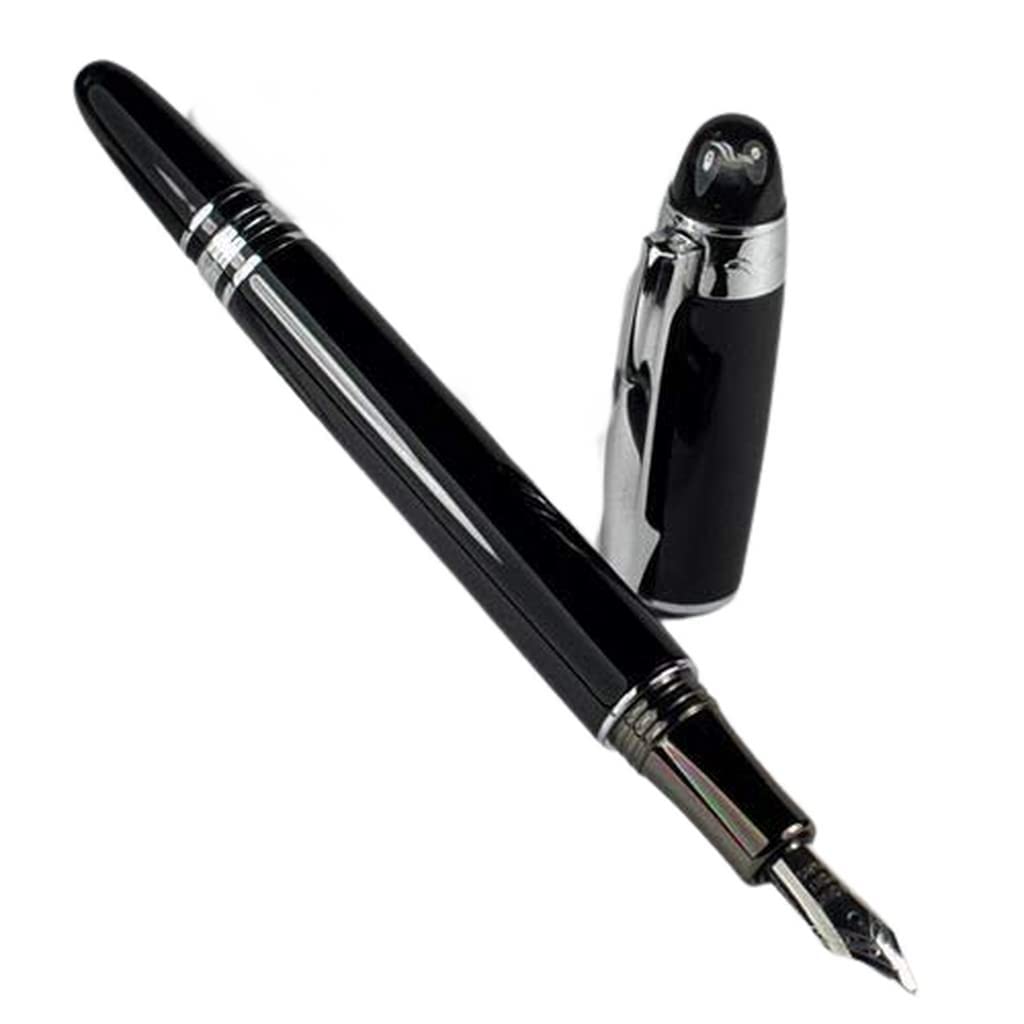 Art Ranger Baoer 79 Starwalker Black Fountain Pen with Silver Trim Checked (Black)