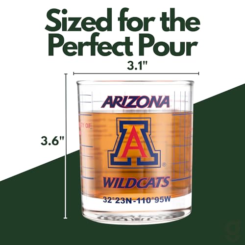 Image of Greenline Goods University of Arizona Wildcats Whiskey Glasses Set of 2, 10 oz Rocks Glasses with Full-Color Logo & Campus Map - Officially Licensed Bourbon Glass Gift for Alumni & Fans