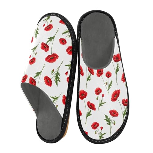 ODAWA Red Poppy Flowers Grandma Memory Foam House Shoe, Mens Slip On House Shoes Size 4-5