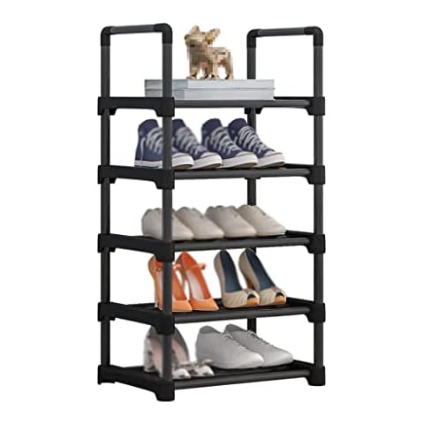 LQUAN 5- Tiers Shoe Rack for Entryway Shoe Storage Shoe Organizer Durable Metal Pipes with Plastic Connectors Shoes Shelf Cover