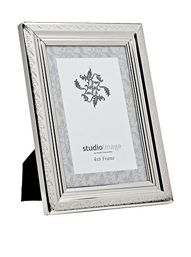 Studio Silversmith Etched Boarder 4 x 6 Inch Picture Frame, Silver Plated