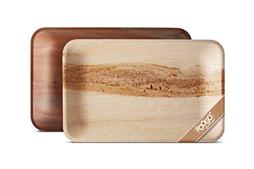 FOOGO Green Lot de 25 plateaux de service jetables en forme de feuille de palmier,Profondeur moyenne 28x17 cm,Plateaux alimentaires chauds,Respectueux de l'environnement et biodégradables Cover