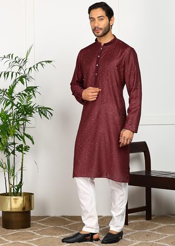 Image of Amazon Brand - Tavasya Men Maroon Self-Design Sequinned
