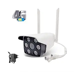 pkst 4G 3G Sim Card Connectivity 1080p Full HD Bullet Outdoor CCTV Security Camera Wide Angle View and Colored Night Vision Supports and 128GB SD Card IP66 Waterproof White