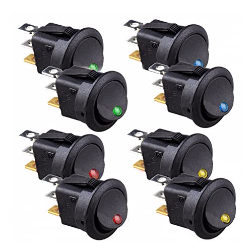 NC 8pcs 12V LED Rotondo Rocker ON/OFF SPST