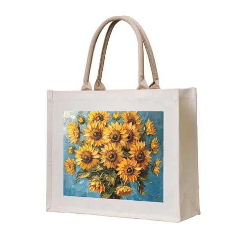 Sac fourre-tout tournesol peinture à l'huile pour plage voyage et shopping grand format pour femme