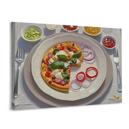 Toile murale carrée premium au motif de pizza italienne avec cadre élégant 40x30 cm