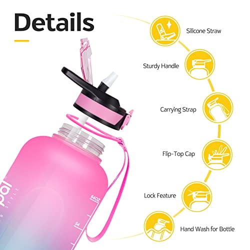 Venture Pal Half Gallon Water Bottle, Motivational Water Bottles With Straw And Time Marker, Leakproof Bpa Free Water Jug Helps You To Drink More Water #TOP2
