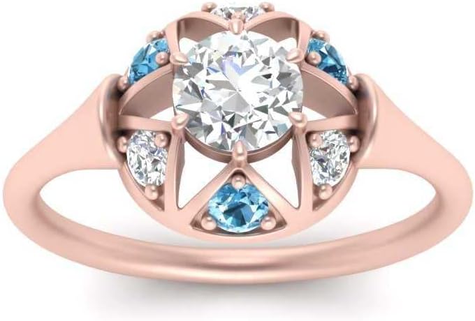 Choose Your Gemstone Round Antique Star Ring Rose Gold Plated Round Shape Vintage Engagement Rings Ornaments Surprise for Wife Symbol of Love Clarity Comfortable US Size 4 to 12