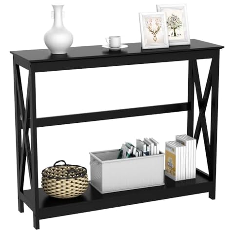 Yaheetech 2-Tier Console Table with Shelf Cover