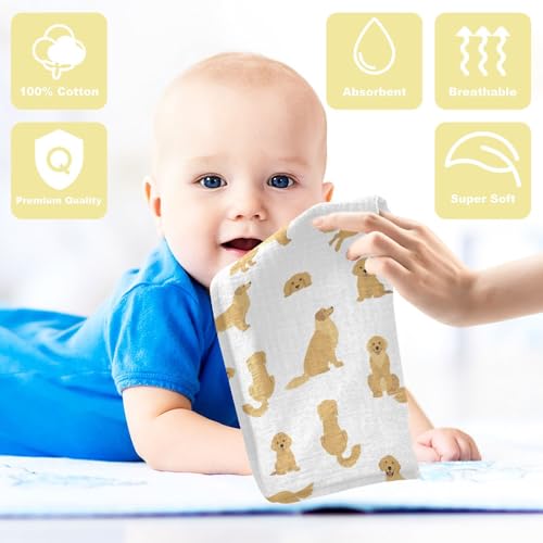 vvfelixl Baby Cotton Washcloths Golden Retriever Dogs Infants Bath Towel for Unisex Goldies Puppy Face Towels for Newborn, Natural Baby Wipes Delicate Skin, 11.8 X 11.8 inch, one sizex52