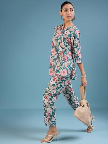 Image of Bee M Pee Designer Stylish Cotton Blend Floral Print Kurta Pant Co ord Cord Suit Set for Women