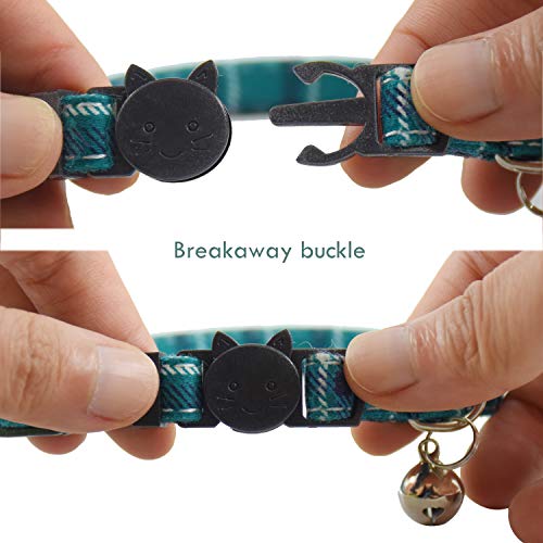 Image of Breakaway cat Collars with Bell, Set of 3, Durable & Safe Cute Kitten Collars Safety Adjustable Kitty Collar for Cat Puppy 7.5-11in (Green,Cyan,Black)
