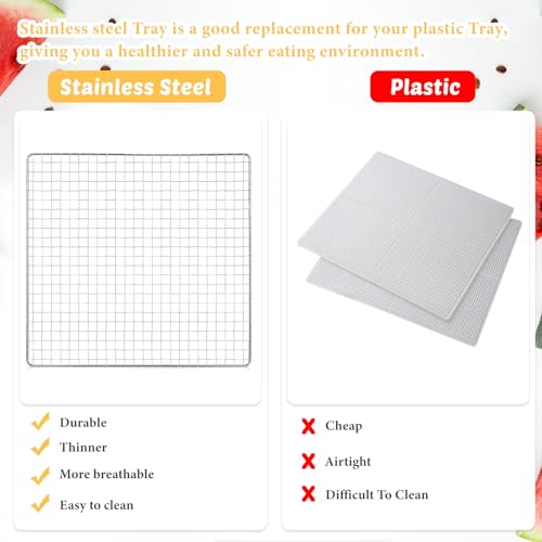 Baderke Trays de Aço Inoxidável para Desidratador de Alimentos, 4 Peças, Prata, Retangular, Compatív